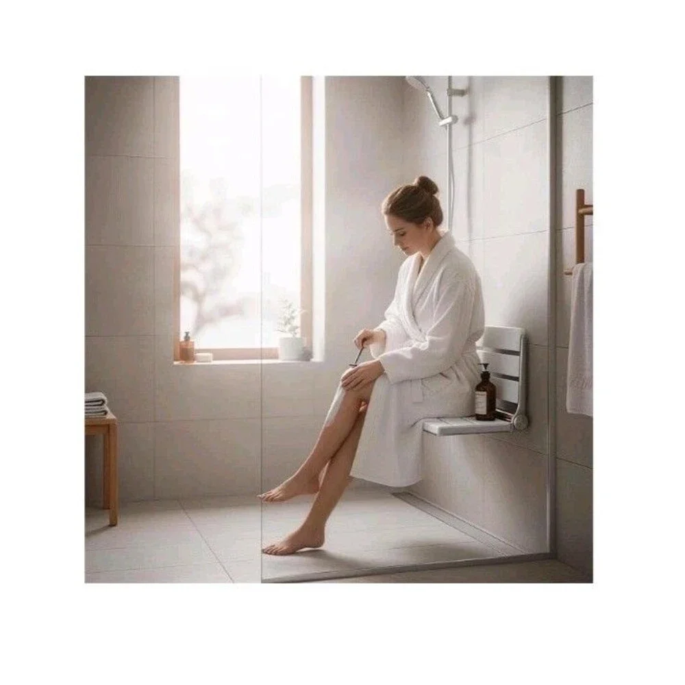 16' Foldable Shower Seat Wall Mounted 400 Ib Max Load White